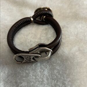 UNI de 50 Brown Leather Zipper bracelet with Silver Clasp